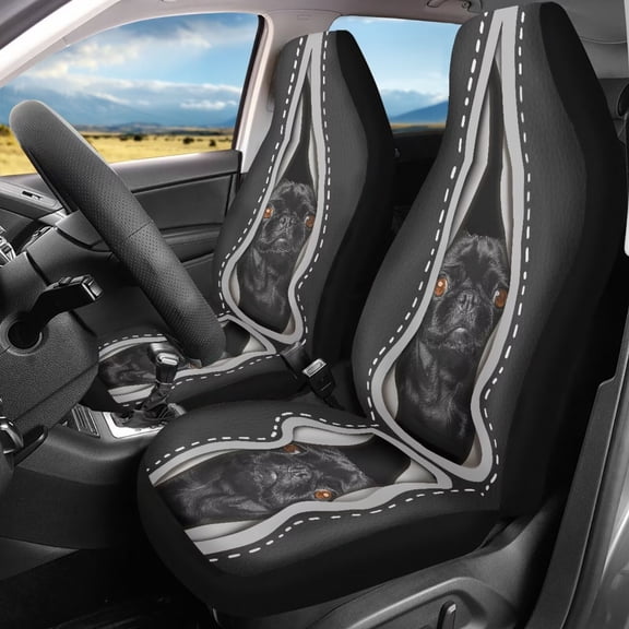 FOR U DESIGNS Pug Dog Print 2 Pcs Car Seat Cover Scratch-Resistant Seat Protectors Lightweight Car Accessories Auto Front Seats Protector Fit Vehicle Sedan Truck SUV