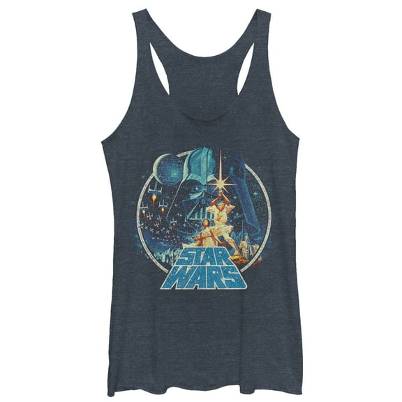 Women's Star Wars Classic Scene Circle Racerback Tank Top Navy Blue Heather Large