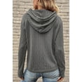 thumbnail image 4 of Solid Color Cable Knit Drop Shoulder Drawstring Hoodie for Women Gray Small, 4 of 4