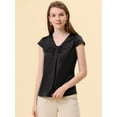 thumbnail image 3 of Allegra K Blusa De Satén Para Mujer, Oficina De Trabajo, Cuello En V, Manga Casquillo, Top Elegante Negro M, 3 of 5
