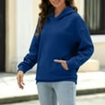 thumbnail image 5 of Women's Casual Long Sleeve Solid Color Hooded Sweatshirt Blouse with Pocket Loose Fit Soft Top for Daily Wear Loungewear Travel Fashion Essential Gift for Ladies | CSEONE,Blue L, 5 of 9