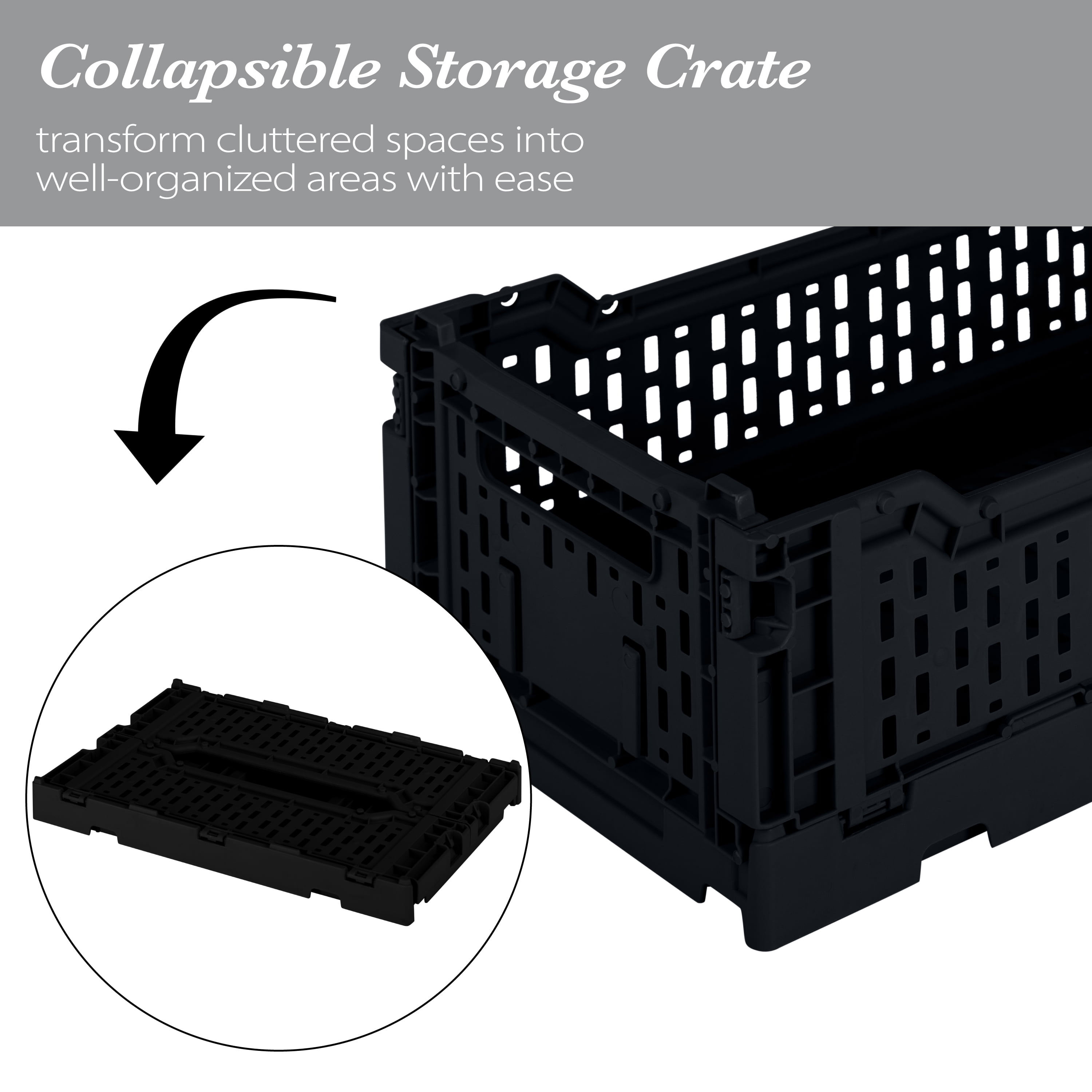 Simplify 4LT Collapsible Plastic Storage Crate in Black