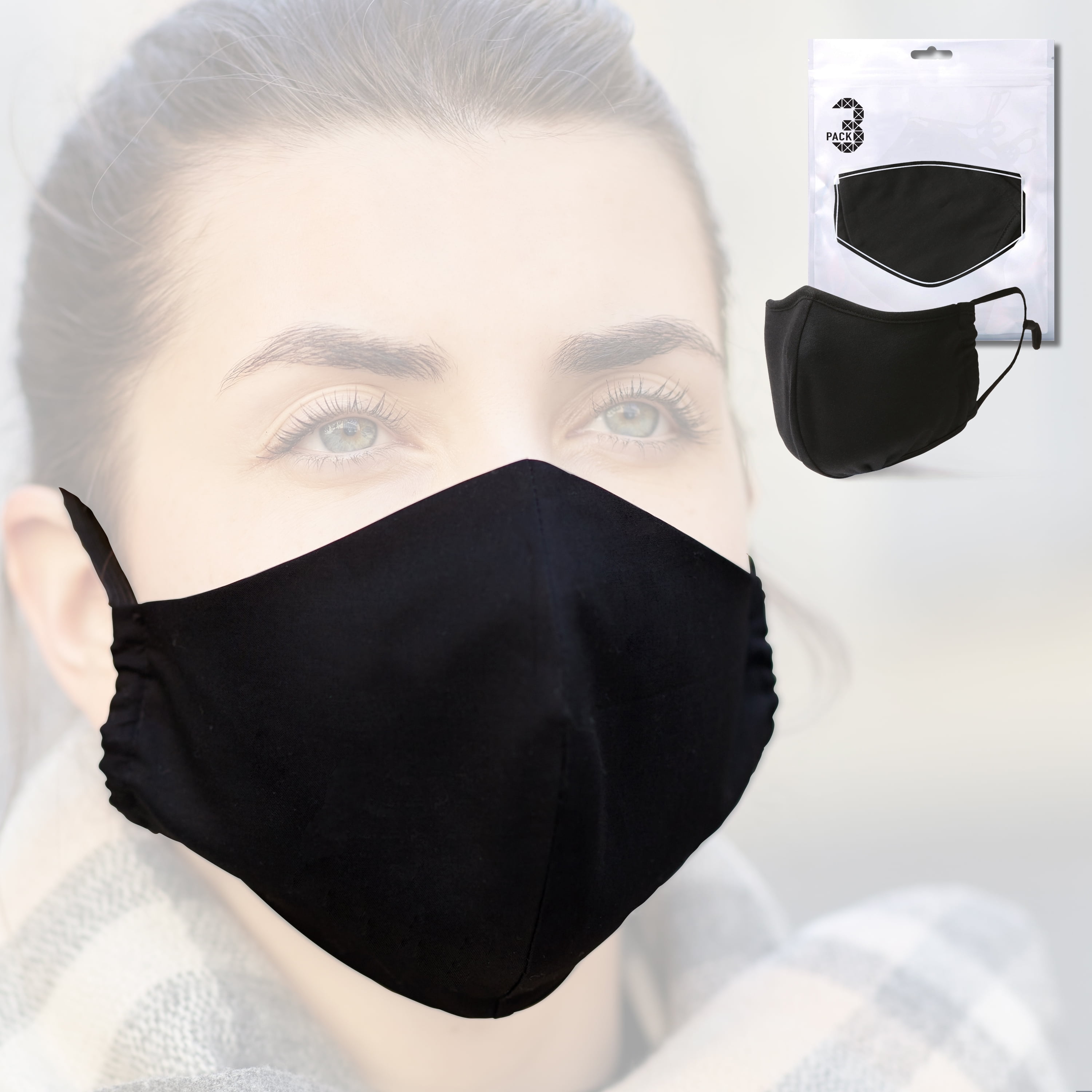 Ma Croix 3 Pack Washable Cotton Cloth Face Masks in Black