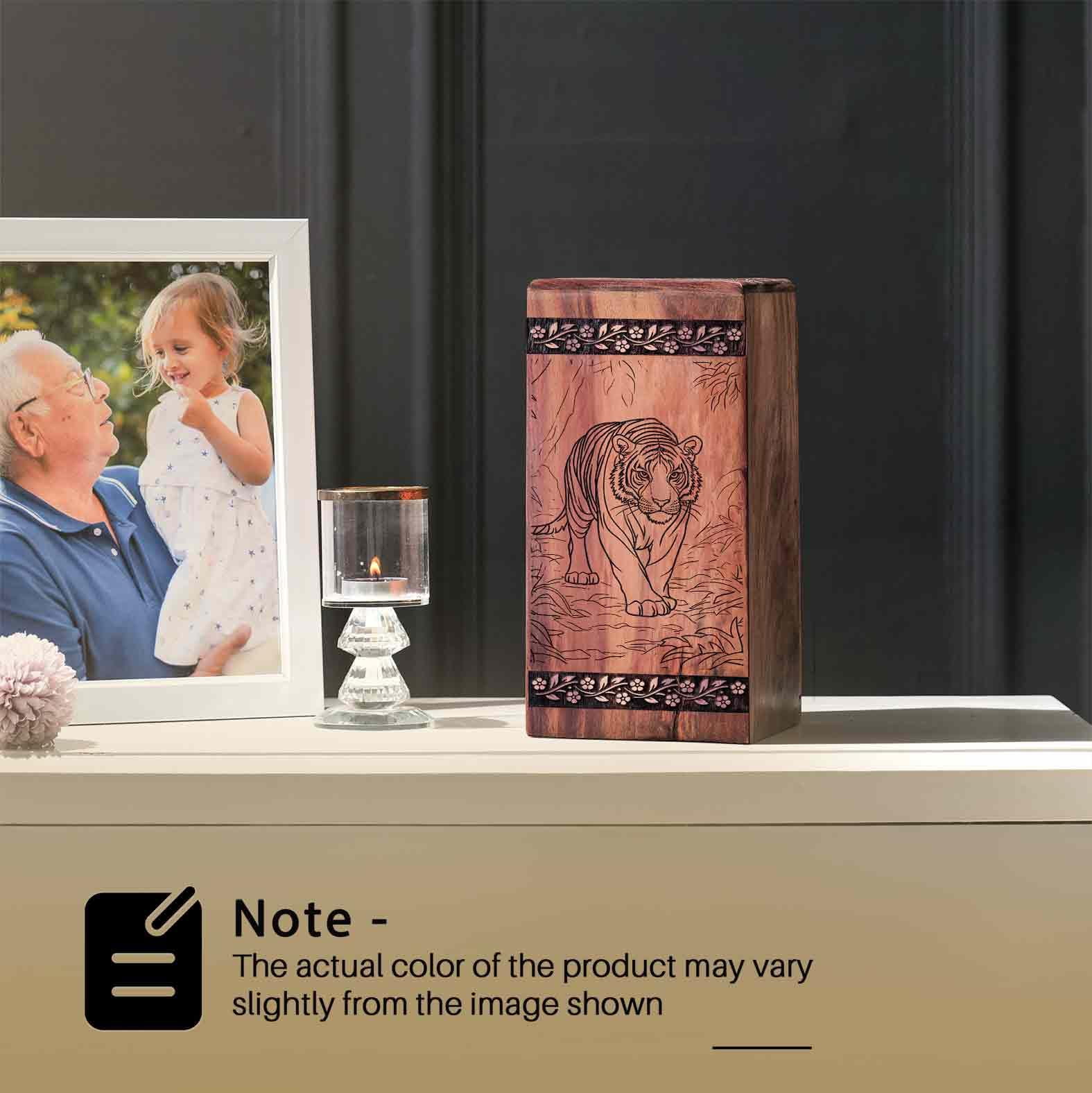 Tiger Urn - Wooden Cremation Urn for Human Ashes Man/Woman - Tigers Wood Urns Pet Ash - Decorative Box Funeral Urns for Adult Male Female - Memorial Keepsake Urns - 10inch, Large Size - Single 1Pcs