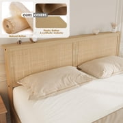 Full Bed Frame with Rattan Headboard, Platform Bed Frame, Mid Century Bed Frame with 2 Storage Drawers, Large Under-Bed Space, No Box Spring Needed, Easy Assembly