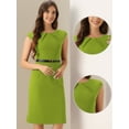 thumbnail image 2 of DARING DIVA Elegant Round Neck Cap Sleeve Belted Work Sheath Dresses M Light Green, 2 of 5
