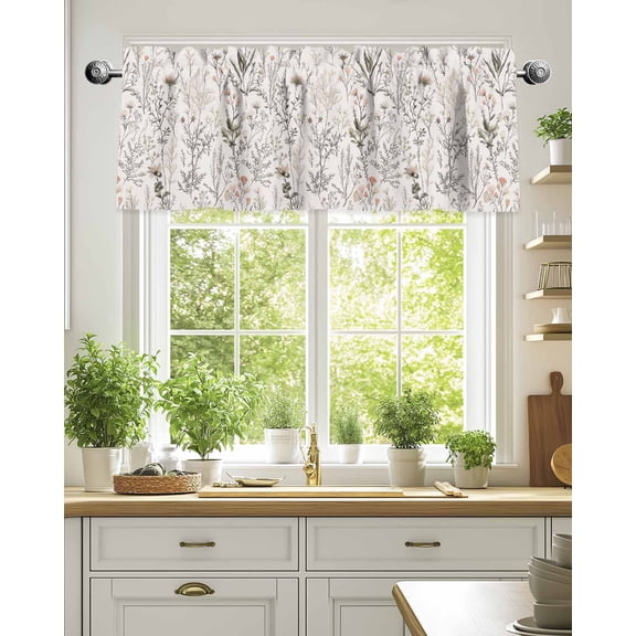 Curtain Valance for Windows,Spring Flower Leaves Botanical Kitchen Valances Rod Pocket Short Curtains,Country Plant Seamless Window Treatment Panel for Bedroom Bathroom 42"x18"