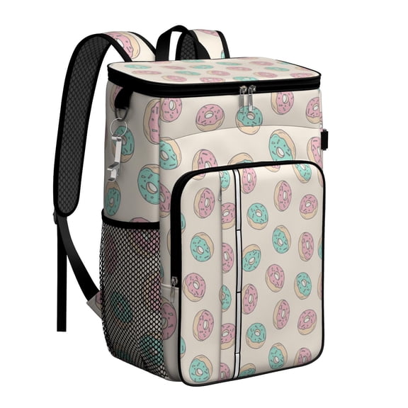 Cartoon Donut Print Cooler Backpack, Waterproof Insulated Bag for Sweet Foodies and Travelers