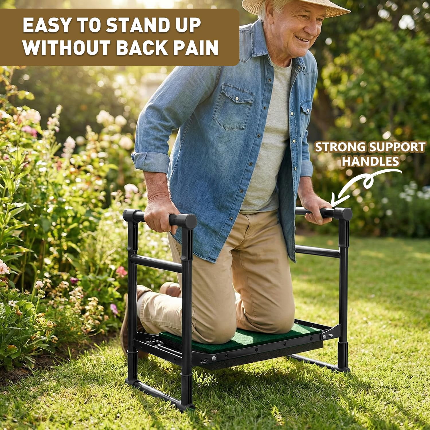 Garden Kneeler and Seat for Seniors – Heavy Duty Anti-Tip Gardening Stool with Widened Thick Soft Kneeling Pad, Foldable Garden Bench with Sturdy Handles, Gardening Gifts for Women Men Mom (Green)