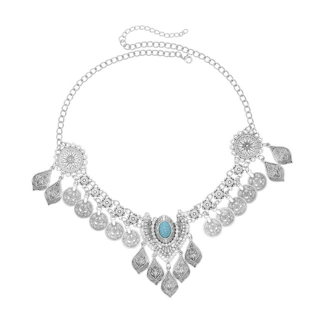 Cadena de joyería para mujer, estilo occidental, con dijes decorativos étnicos. Tocado Plata