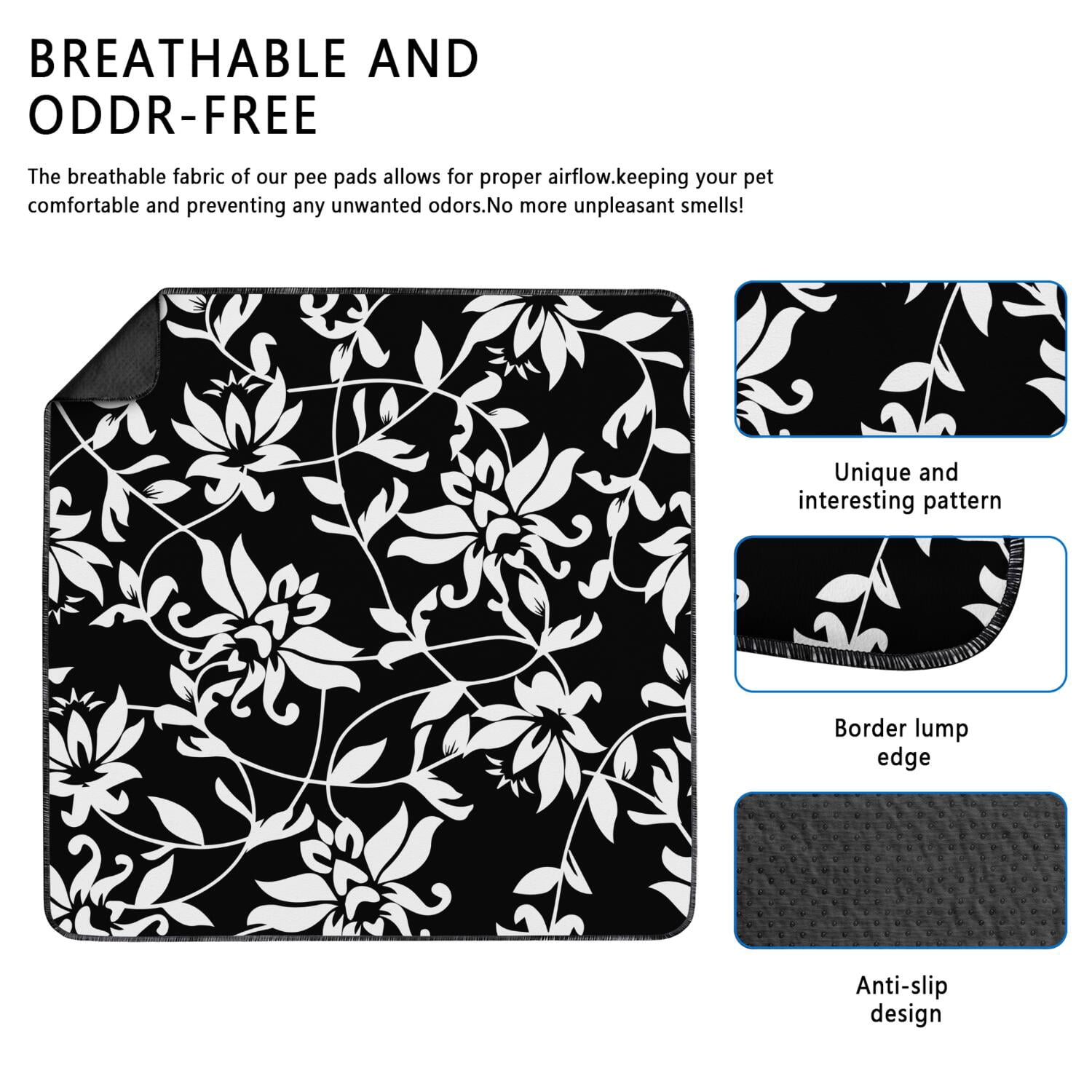 Reusable 72x72 Inch House Training Pads, Washable Dog Urine Pads with Quick-Absorb Core, Flower Design Mat for Puppies and Adult Dogs