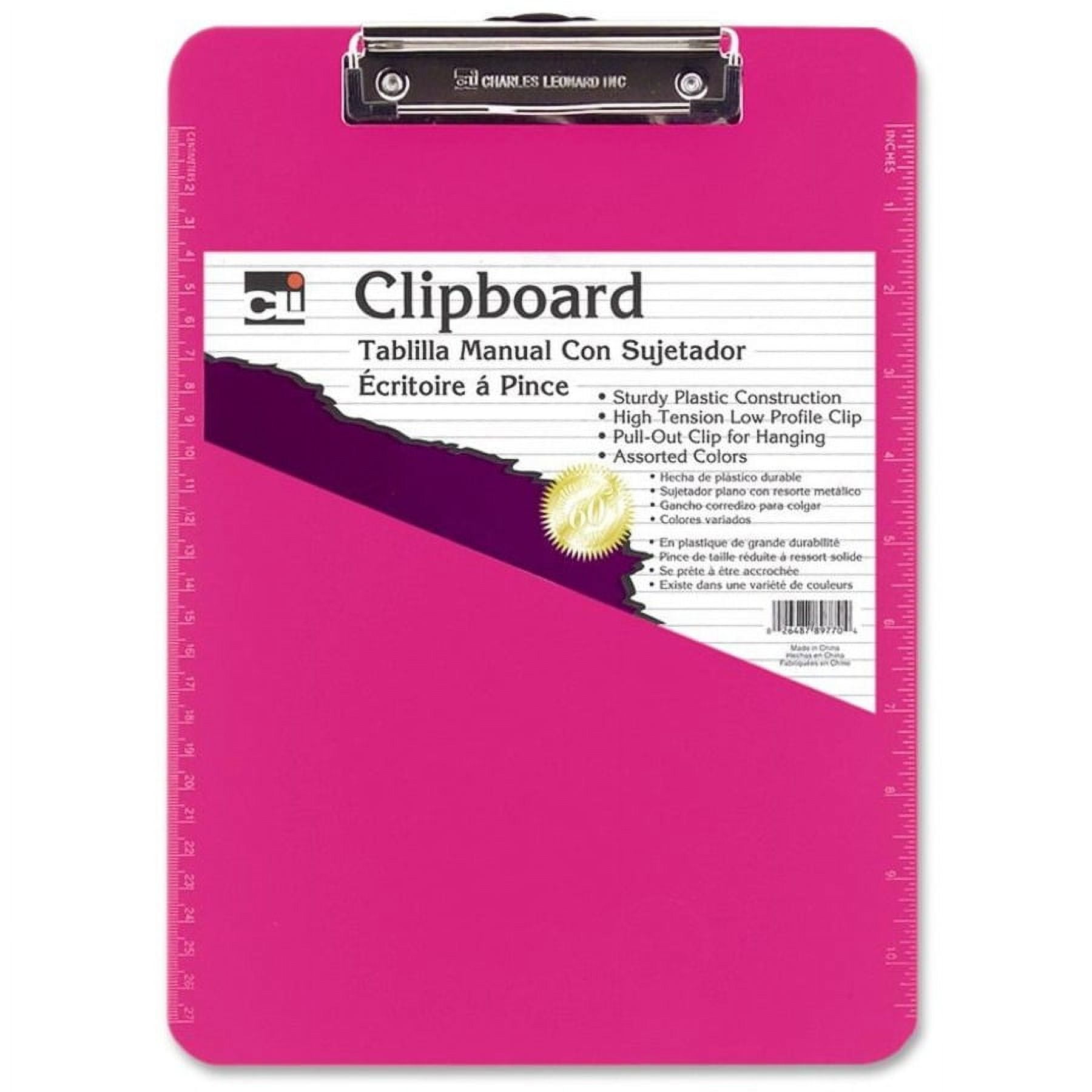 Charles Leonard Plastic Clipboard w/Low Profile Clip, Letter