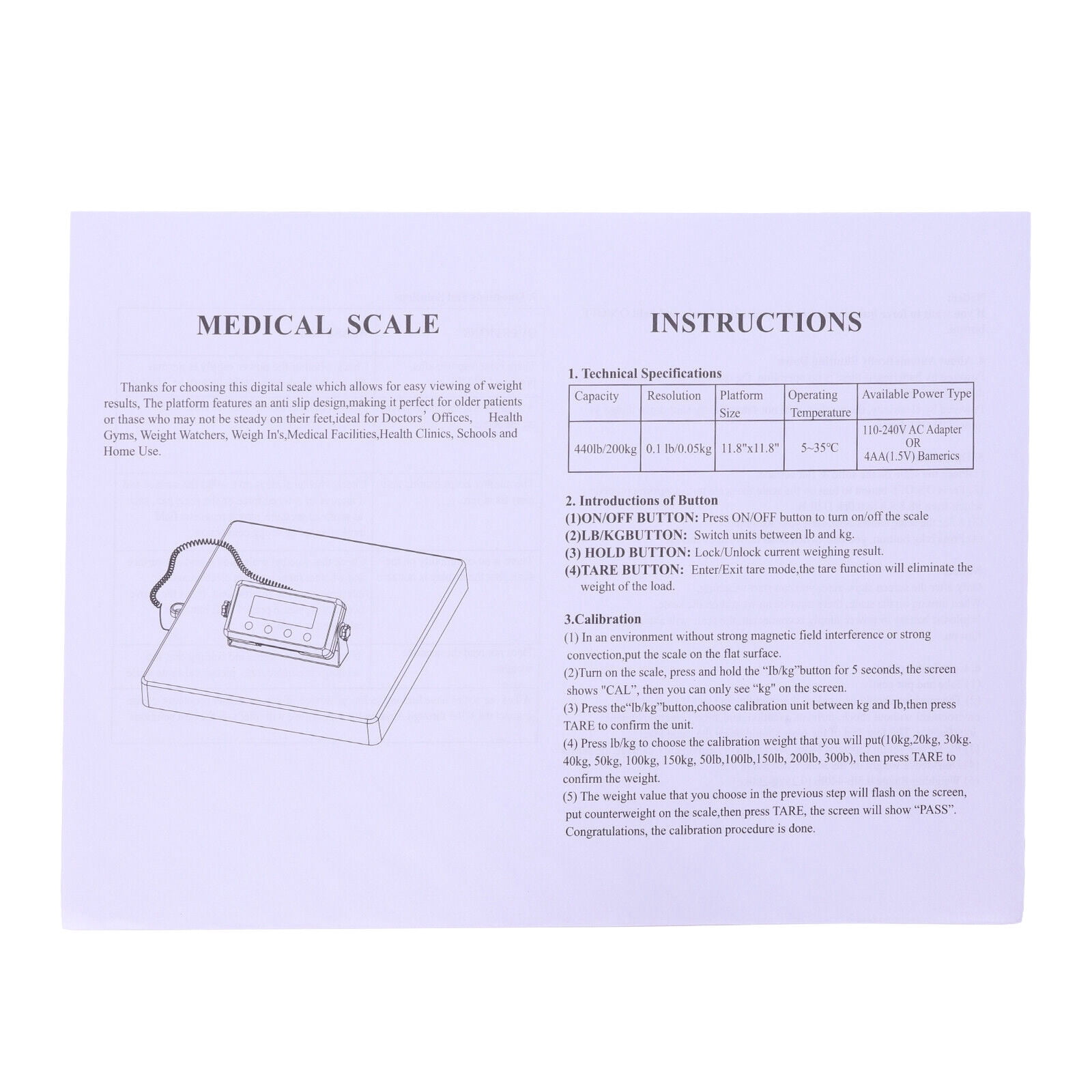 660lbs Medical Scale High-precision Digital Display Electronic Body Weight Scale