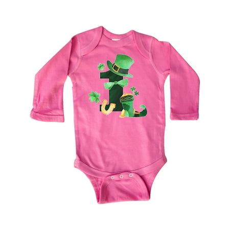 

Inktastic St. Patrick s 1st Birthday Green Hat with Bow Tie Gift Baby Boy or Baby Girl Long Sleeve Bodysuit