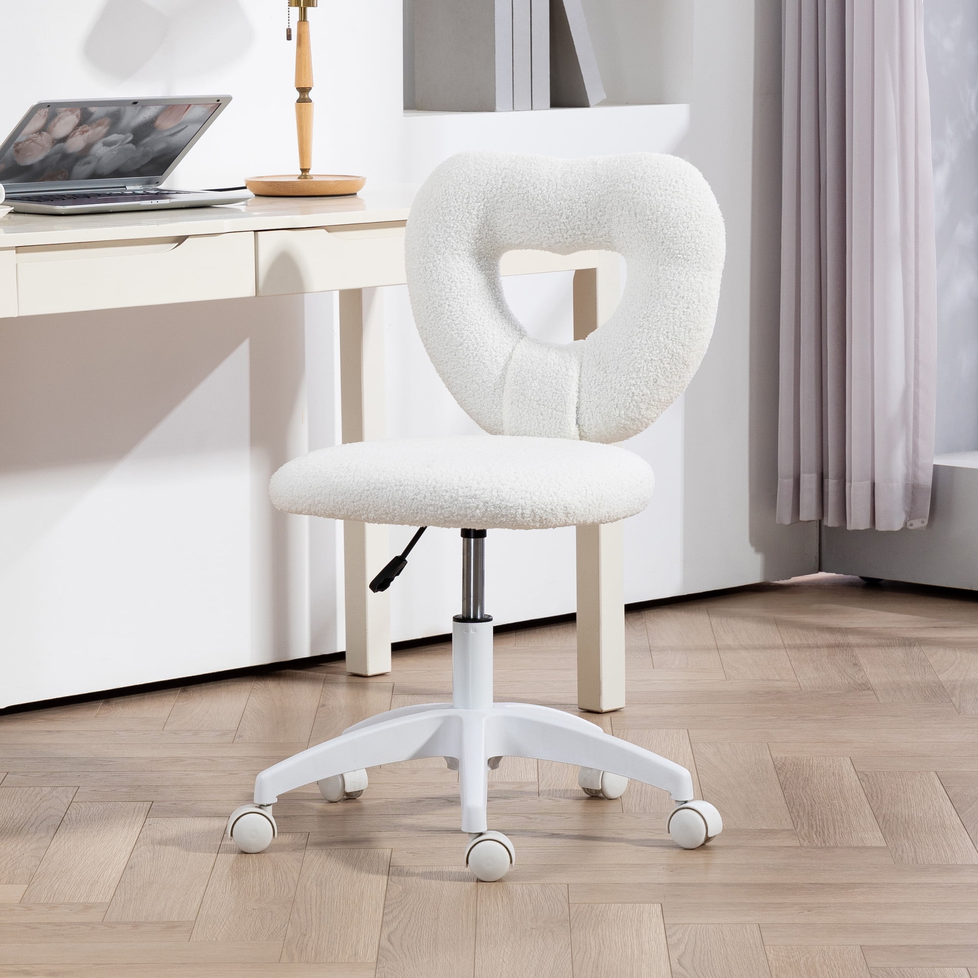 HOMCOM Armless Home Office Desk Chair, Heart Makeup Vanity Chair, White
