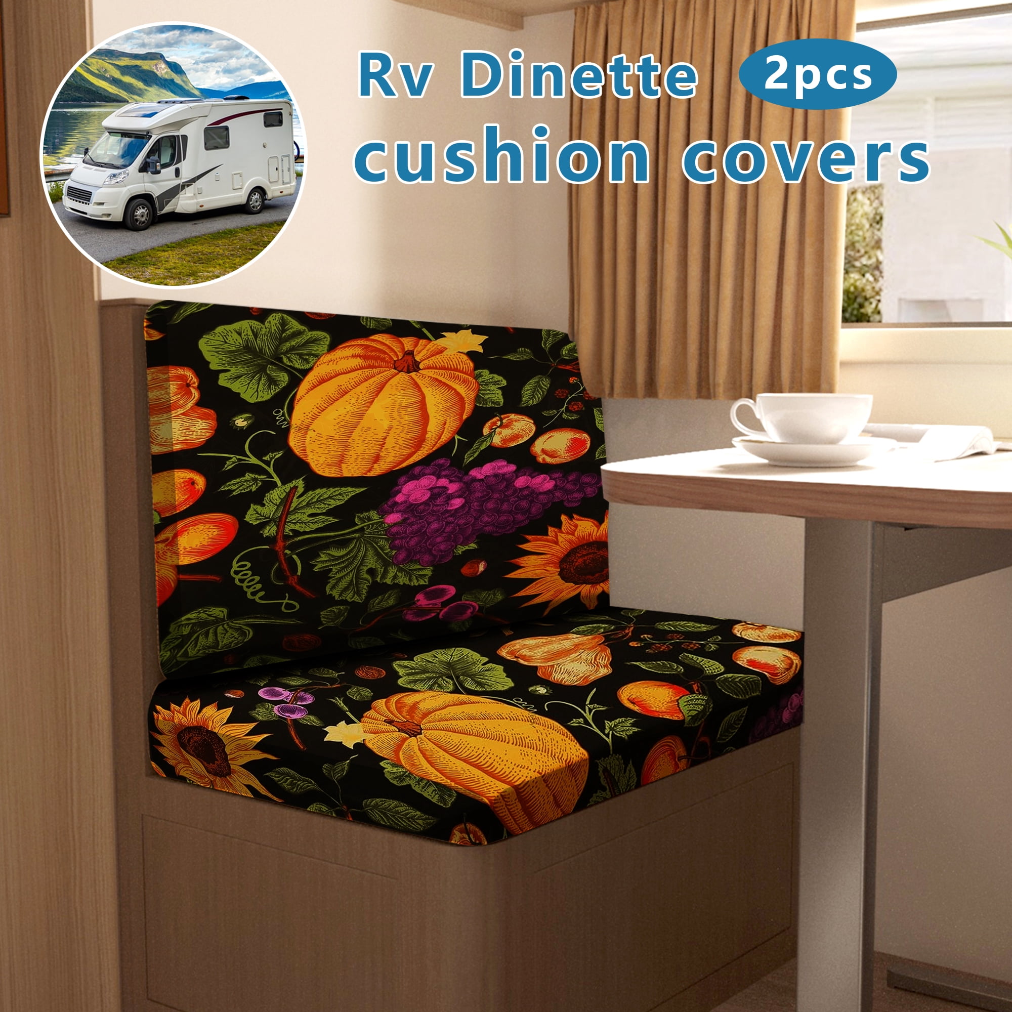 RV Dinette Cushion Covers  Print RV Seat Covers 2 Pack Camper Cushion Covers Dinette Booth Set Stretch Washable Couch Cover for RV Camper Sofa