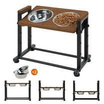 Walnest Elevated Dog Bowls Stand with 2 Stainless Steel Dishes&Non-Slip Feet,Adjustable Raised Cat Dog Bowl Stand Feeder Dog Food and Water Bowls for Small Dogs Cats and Pet,Walnut