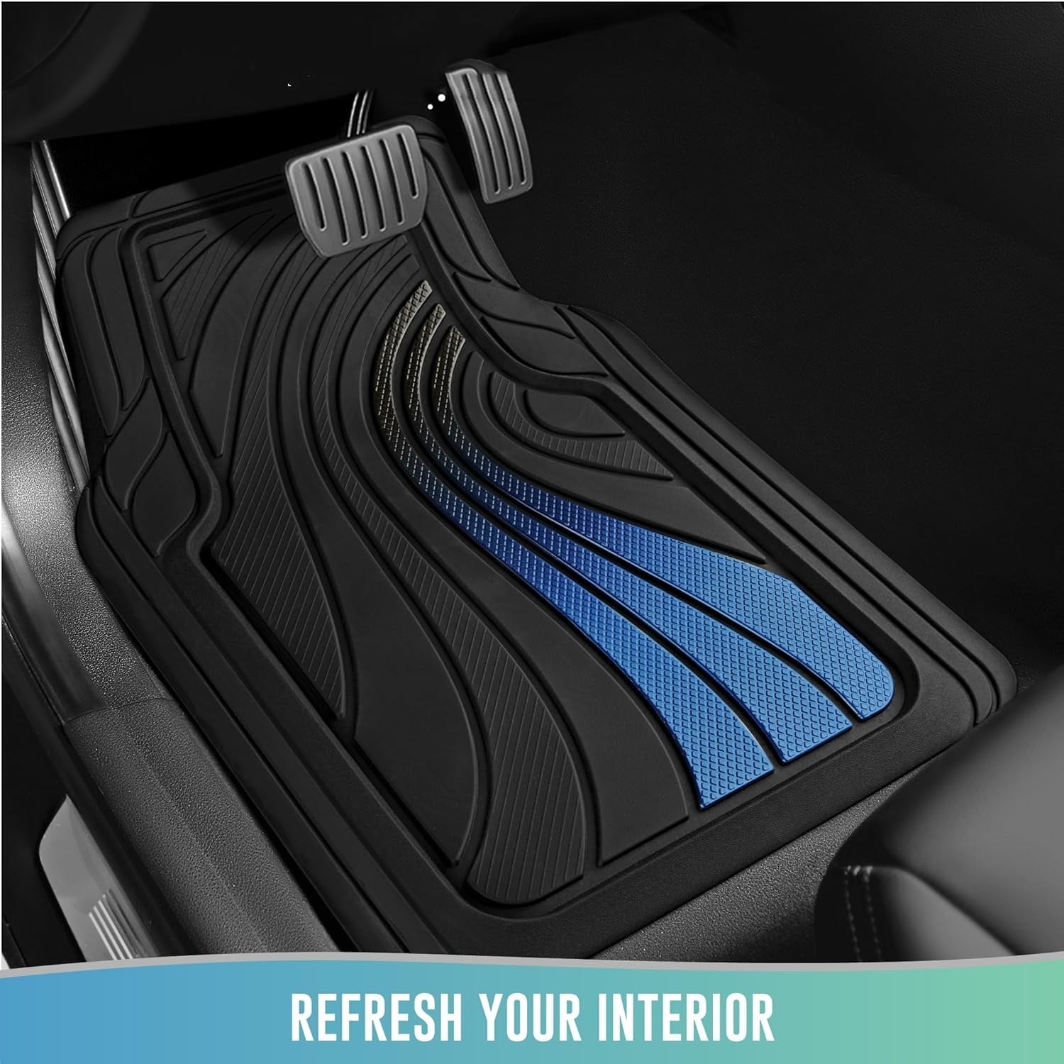 Car Floor Mats Full Set – Front & Rear Car Floor Mats with Aluminum Design, Anti-Slip Backing, All-Weather Protection, Trim-to-Fit Car Mats for Most Sedans, SUVs & Vans - - Blue