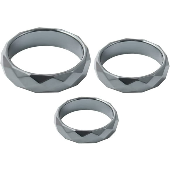 3Pcs Magnetic Hematite Rings Hematite Stone Rings Balance Root Chakra Energy Crystal Therapy Gift for Men Women Unisex