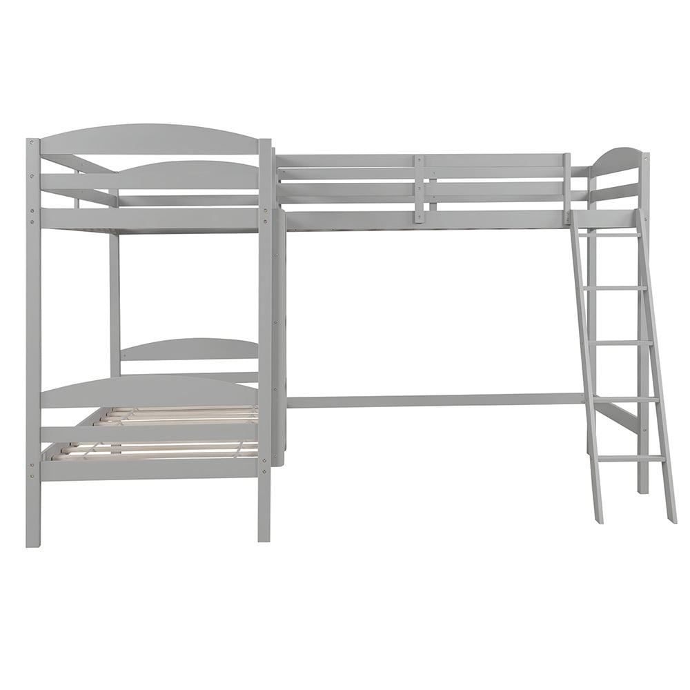 Twin Bunk Beds L-Shaped Bunk Bed and Loft Bed with Ladder and Guard for Teens Bedroom, Gray