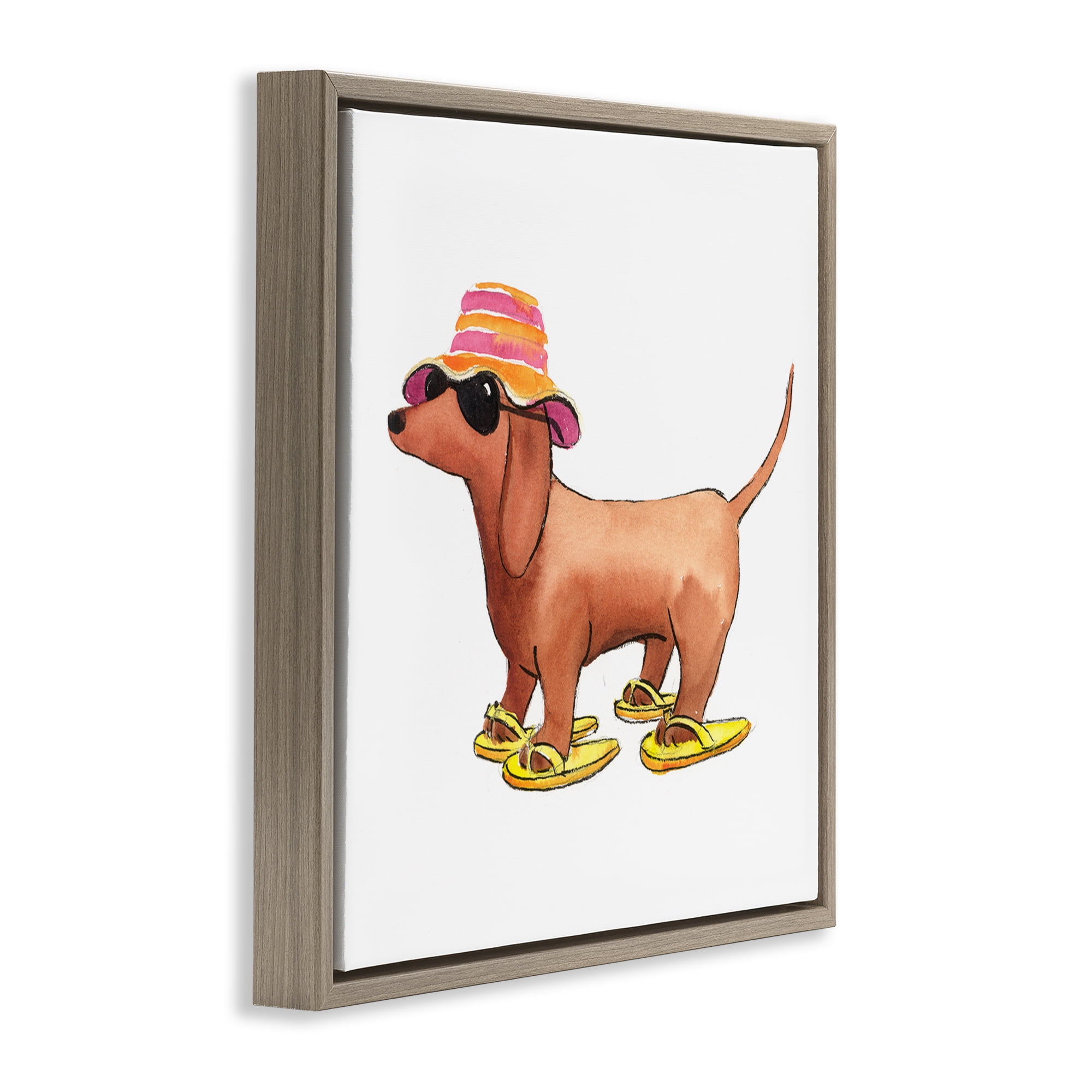 Stupell Industries Beach Dog Flip Flops Animals Painting Brown Floater Framed Canvas Art Print Wall Art, 25 x 25