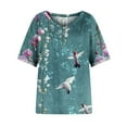 thumbnail image 6 of Weiqiqre Spring Tops for Women 2025 Short Sleeve Summer Casual Crew Neck Shirts Floral Solid Blouse Pleated Tunics, 6 of 7