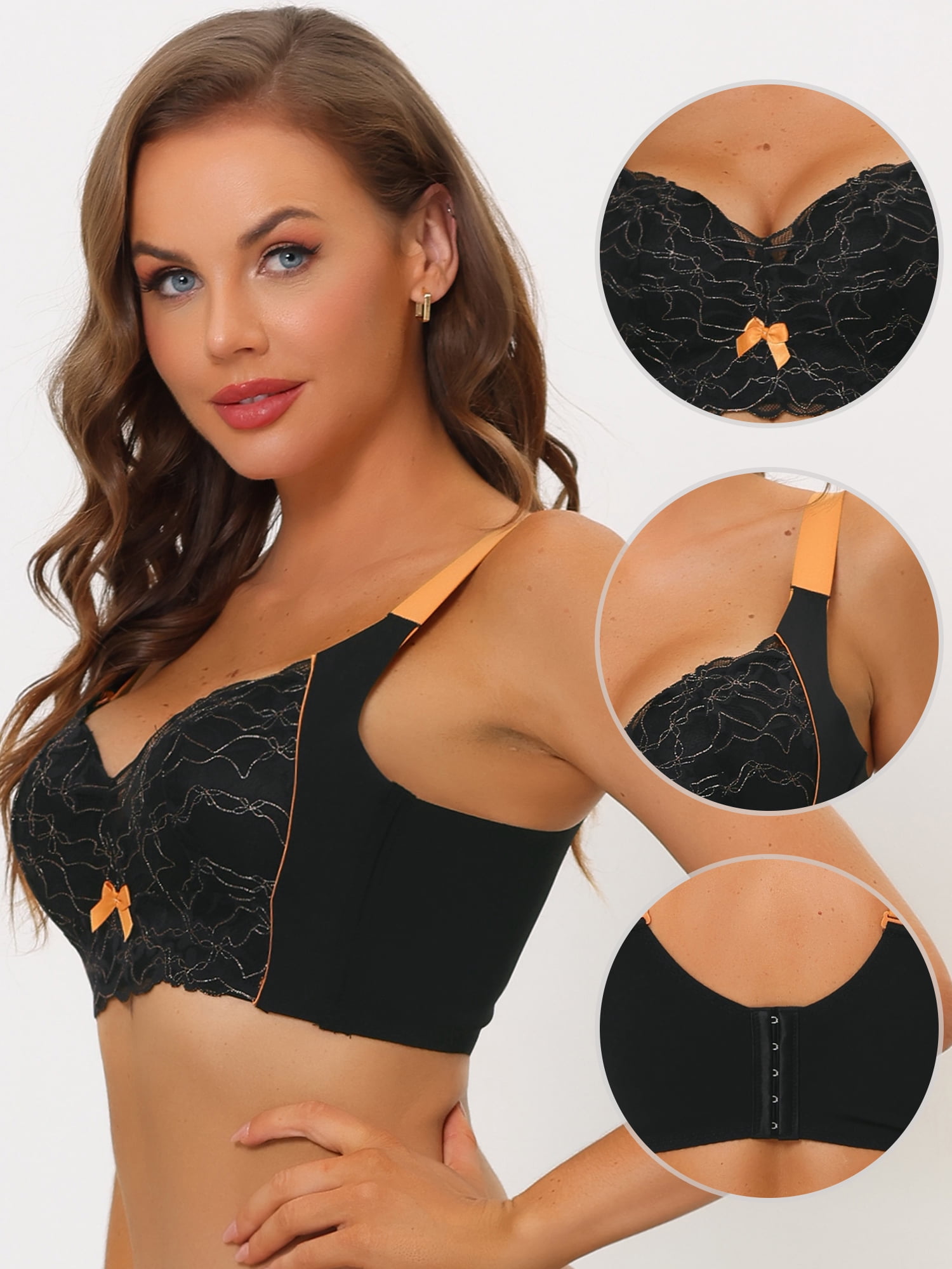 Unique Bargains Women's Wide Straps Padded Lace Push Up Tie Bra 38D Black