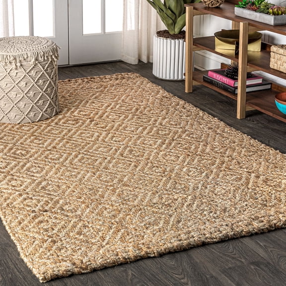 JONATHAN Y NATURAL FIBER 8 x 10 Area Rug, Hira Hand Woven Diamond Chunky Jute - Natural, NFR100A-8
