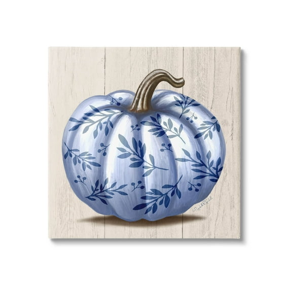 Stupell Industries Blue Patterned Botanical Pumpkin Graphic Art Gallery Wrapped Canvas Print Wall Art, Design by Elizabeth Tyndall