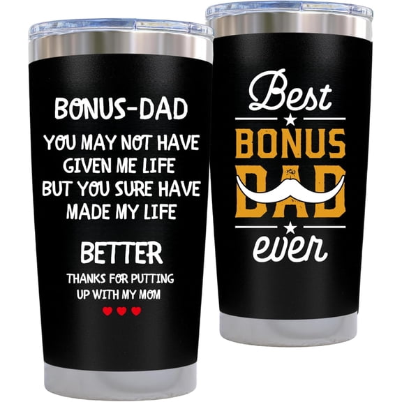 Bonus Dad Gifts, 20 Oz Insulated Tumbler, Father Day, Birthday Step Dad Gifts From Daughter, Son, Kids