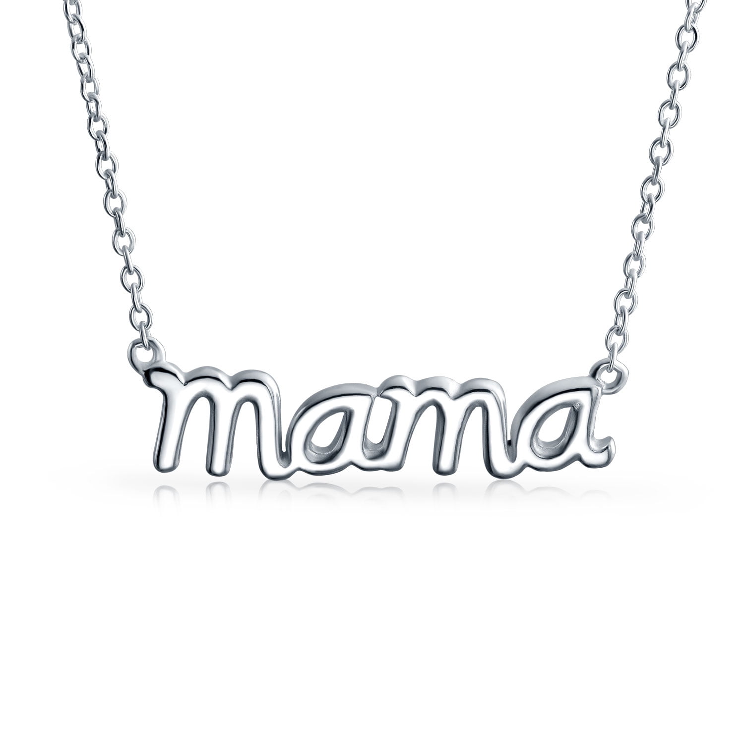 MAMA Word Name Plate Talk Station Pendant Necklace For Mother For Wife Women 14K Rose Gold Plated .925 Sterling Silver