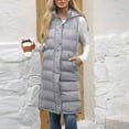 thumbnail image 2 of Long Vest for Women Sleeveless Side Zipper Long Puffer Vest Lightweight Warm Zip up Hooded Jacket for Fall and Winter Gray XXXL, 2 of 9