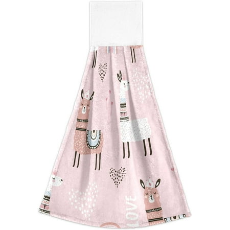 

Anyway.go Llama Princess Hearts Cactus Kitchen Towels 2PCS Super Soft Absorbent Hanging Hang Towels or Dishcloths Bathroom Hand Towels 12x17Inches