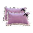 thumbnail image 2 of 2pc Pillow Shams with Ruffles Shabby Chic Pillowcases,Lace Ruffles Bedding Pillow Covers Cotton Pillow Cases,Made From Skines-friendly Brushed Fabric Decorated with Lace Bows for Bedroom Bedding, 2 of 9