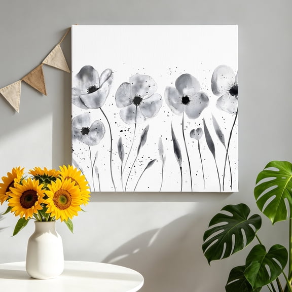 Black Poppy Canvas Wall Art for Living Room, Leaves Modern Watercolor Floral Poster Print Painting for Bedroom Office Home Decoration Wall Pictures Prepare To Hang 10"x10"