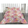 thumbnail image 2 of Ambesonne Nature Quilted Bedspread Set 3 Pcs, Garden Print Flower Pattern, Twin, Pink Peach and Pastel Green, 2 of 4