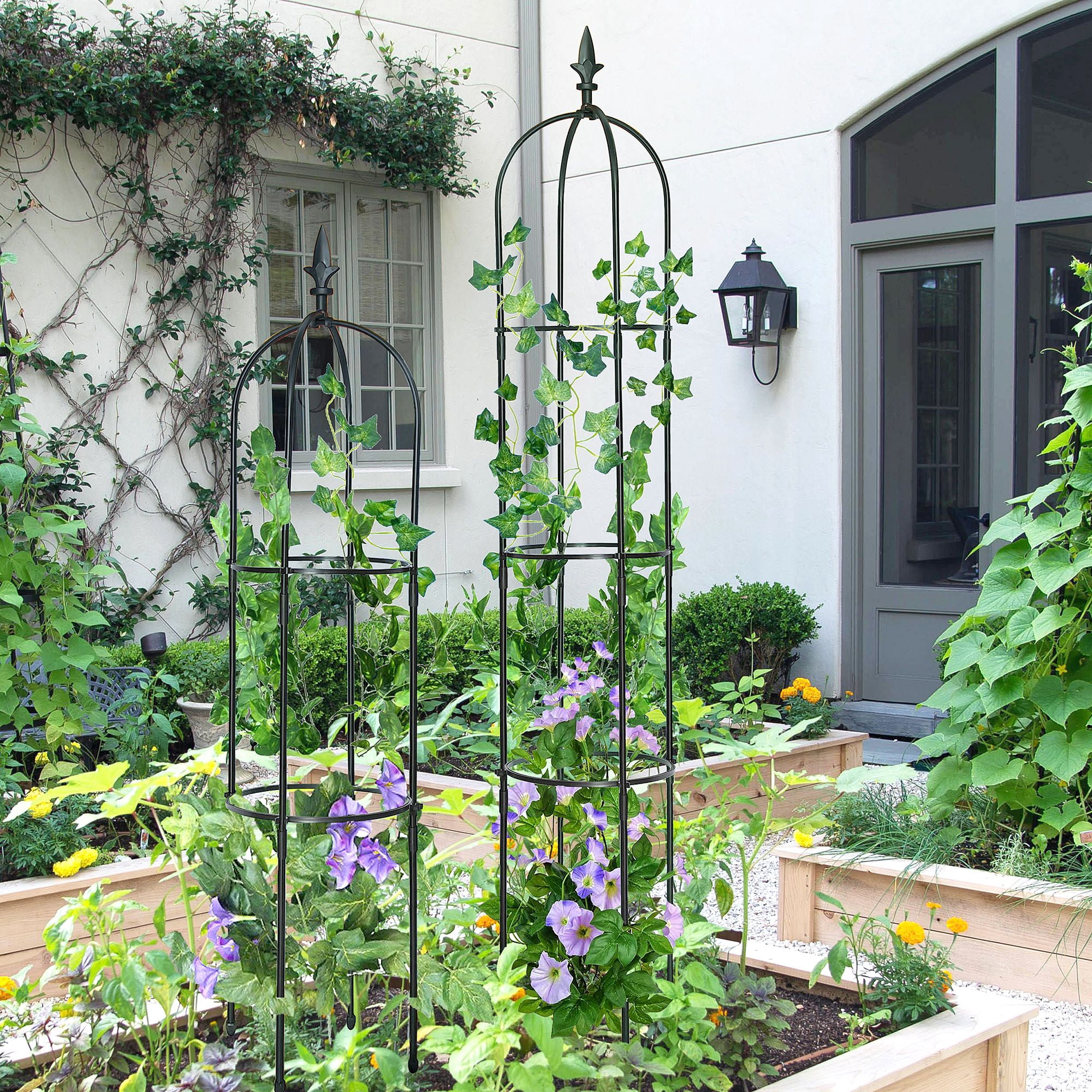 6.2ft Garden Obelisk Trellis, Lightweight Rustproof Plastic Coated Metal Tall Tower Trellis Stand