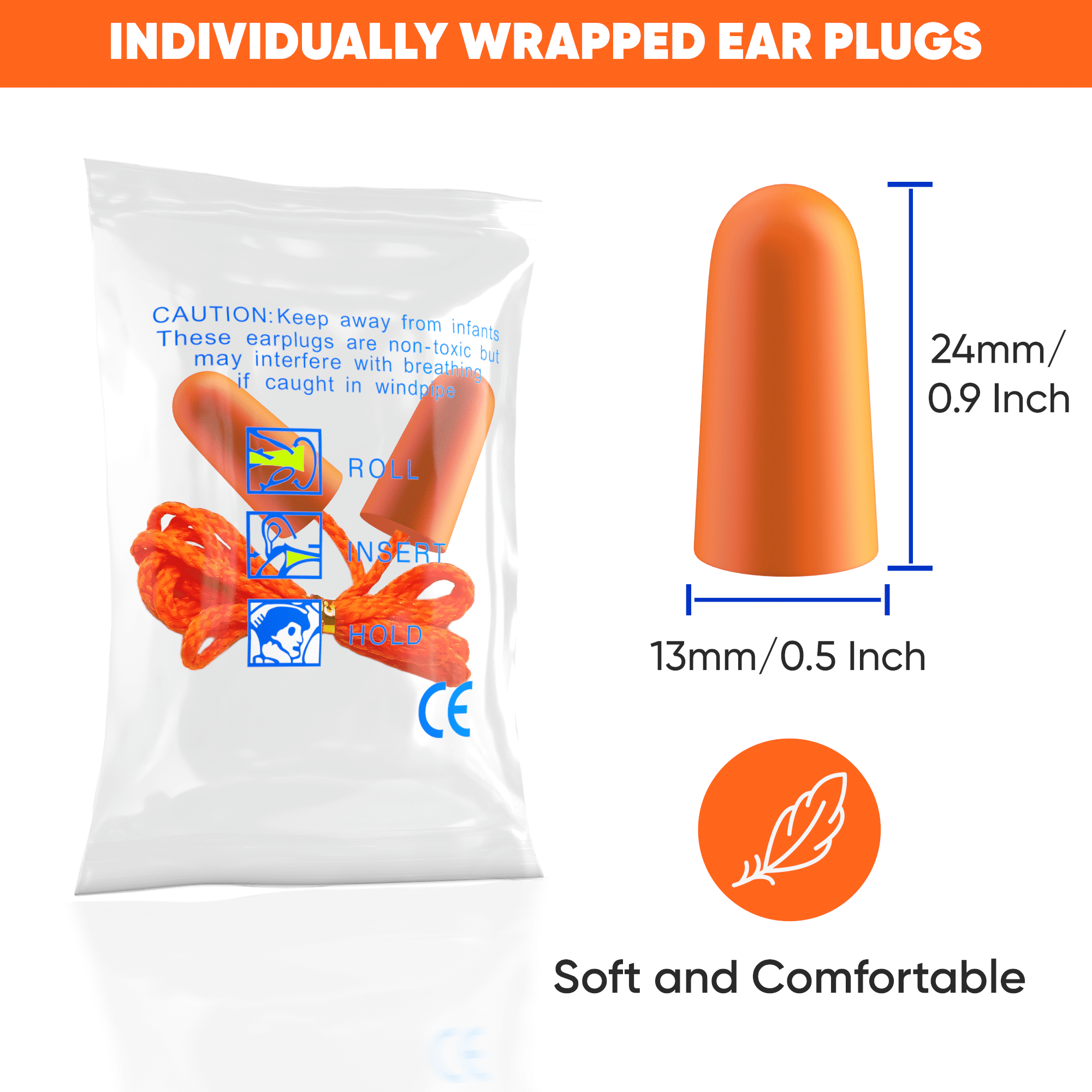 100 Pairs of Foam Corded Noise Cancelling Ear Plugs for Sleeping, Snoring, Shooting, Bulk - 32dB