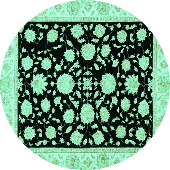 Ahgly Company Machine Washable Indoor Round Oriental Turquoise Blue Traditional Area Rugs, 6' Round