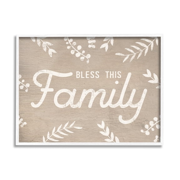 Stupell Industries Bless This Family Country Sentiment Plant Silhouette Border Graphic Art White Framed Art Print Wall Art, 30x24, by Daphne Polselli