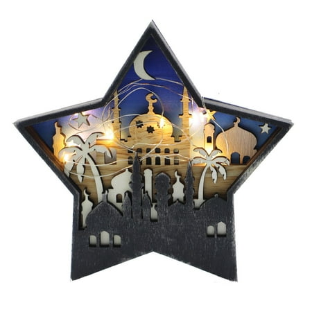 

Julam Eid Night Light|Wooden Ramadan Decorations Moon Star Castle LED Lights Decor|Eid Mubarak Ornaments for Home Party Bedroom Wall Table Decor