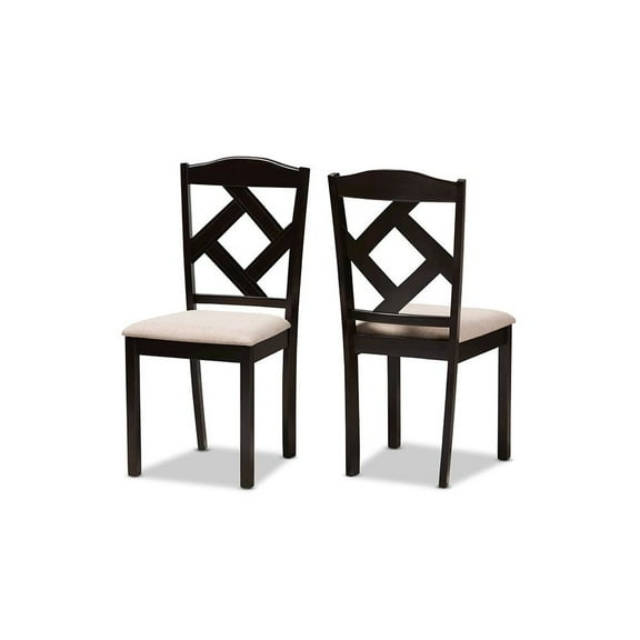 Set of 2 Baxton Studio Ruth Modern and Contemporary Beige Fabric Upholstered and Dark Brown Finished Dining Chair Set