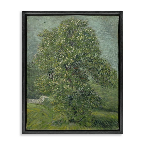 Stupell Industries Classic Blooming Horse Chestnut Landscape & Nature Painting Black Floater Framed Canvas Art Print Wall Art, 17 x 21