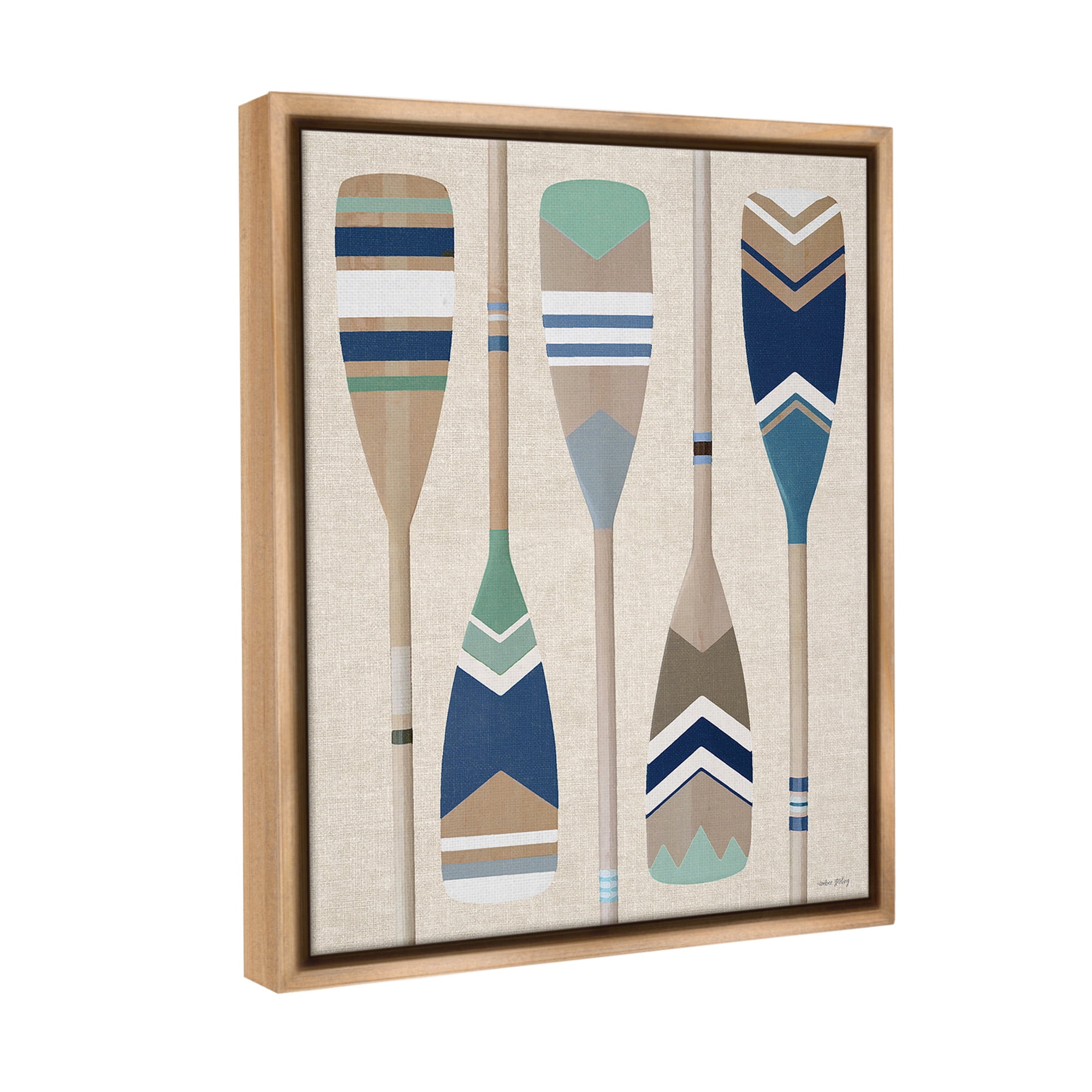 Stupell Industries Striped Boating Oars Nature Painting Brown Floater Framed Canvas Art Print Wall Art, 25 x 31