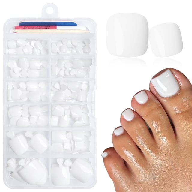Set de uñas postizas para pies LuckForever de acrílico blanco, 168 piezas
