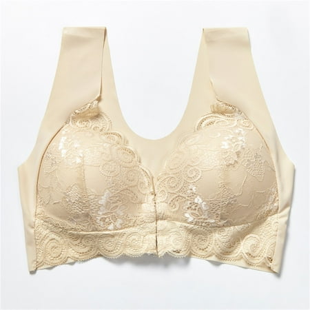 

Vedolay Bras Double Support Wireless Bra Lace Bra with Stay-in-Place Straps Full-Coverage Wirefree Bra Tagless for Everyday Wear Beige 36