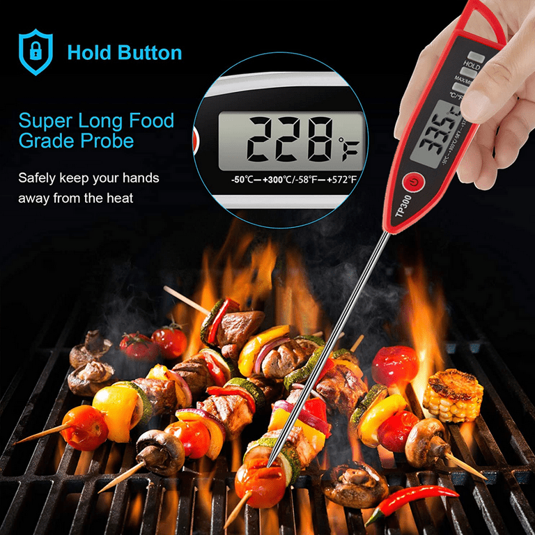KIZEN Digital Meat Thermometer with Probe - Instant Read Food Thermometer  for Cooking, Grilling, BBQ, Baking, Liquids, Candy, Deep Frying, and More -  Black/White