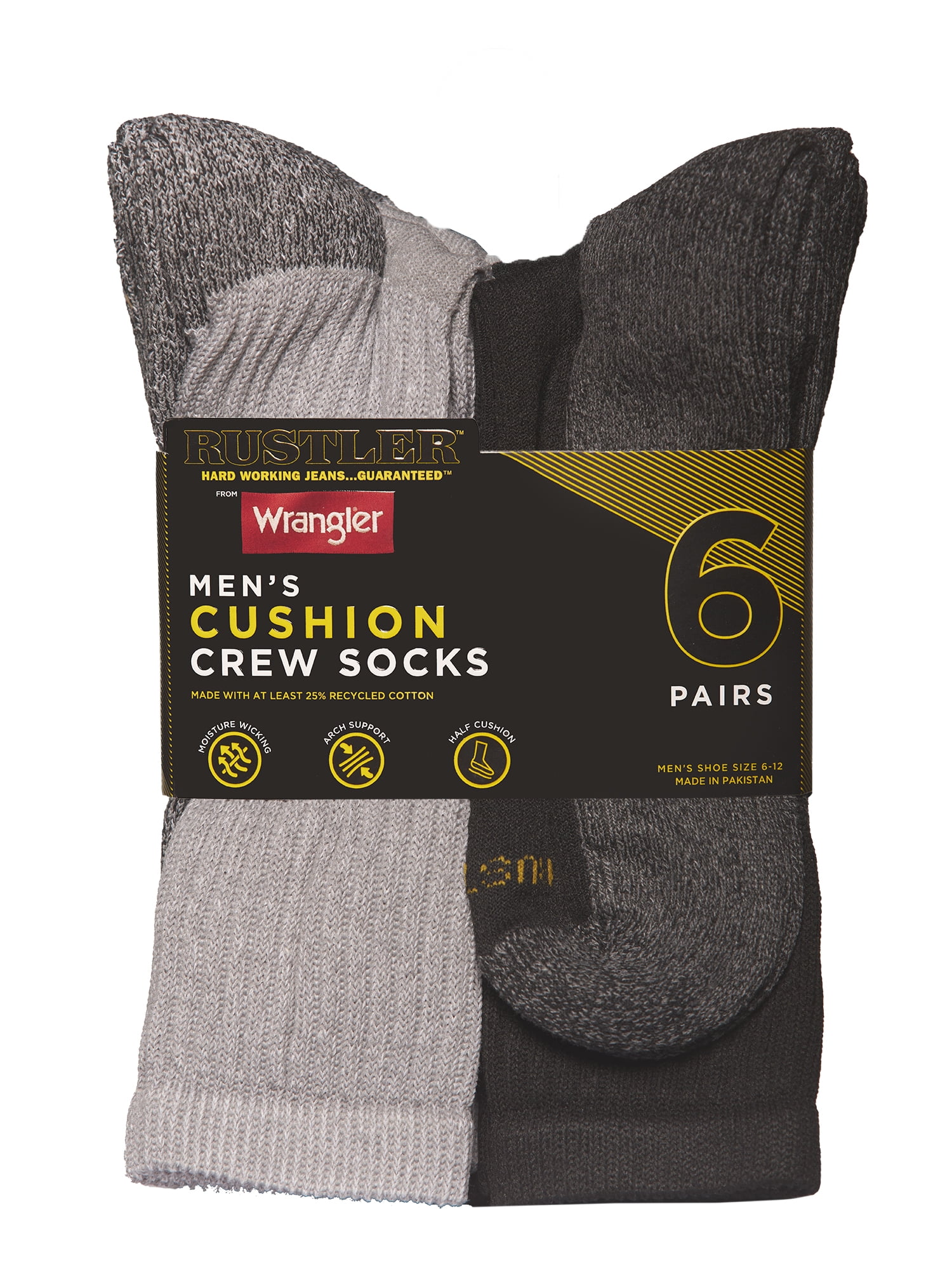 Rustler Men's Socks, Active Crew Socks for Men, 10-13, White/Grey Heather, 3-Pack
