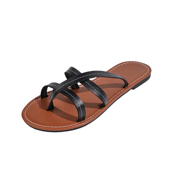 Wensltd Casual Sandals for Women Crisscross Multi-Strap Flat Thong Slide Sandals Lightweight All Season Black