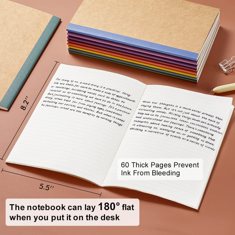 16 Pack Composition Notebooks Bulk, Kraft Cover Lined Blank College Ruled Composition Travel Journals with Jewel Tone Spines For Women Students, 60 Pages, 8.3”x 5.5”, A5, 8 Vintage Colors